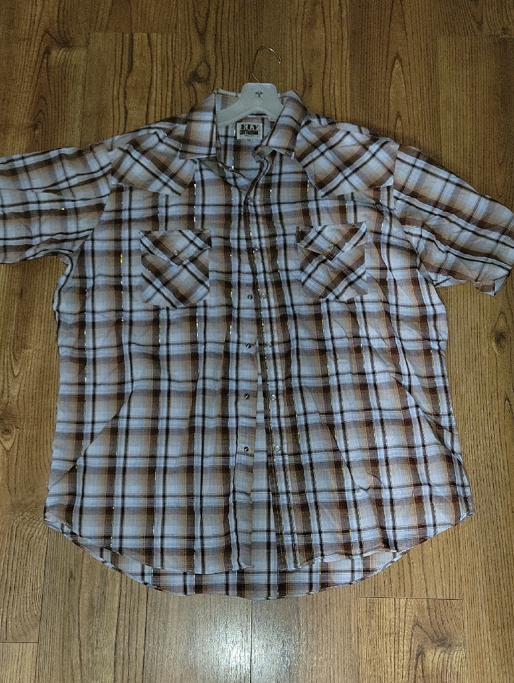 Ely Cattleman Brown and White Plaid Short-Sleeve Western Shirt